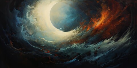 Wall Mural - oil drawing painting of a moon in the sky. graphic art canvas in dark blue colors illustration. outd