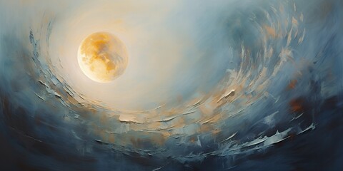 Wall Mural - oil drawing painting of a moon in the sky. graphic art canvas in dark blue colors illustration. outd