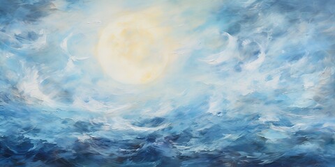 Wall Mural - oil drawing painting of a moon in the sky. graphic art canvas in dark blue colors illustration. outd