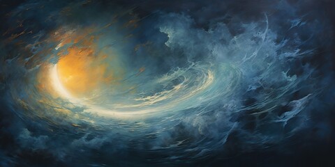 Wall Mural - oil drawing painting of a moon in the sky. graphic art canvas in dark blue colors illustration. outd