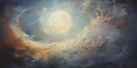 Wall Mural - oil drawing painting of a moon in the sky. graphic art canvas in dark blue colors illustration. outd