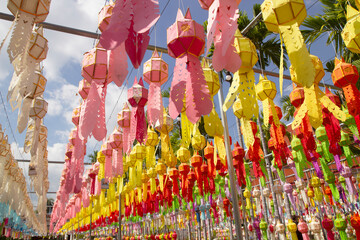 thailand hanging lantern in thai temple and thai home. made from bamboo paper, thai lanna style in n