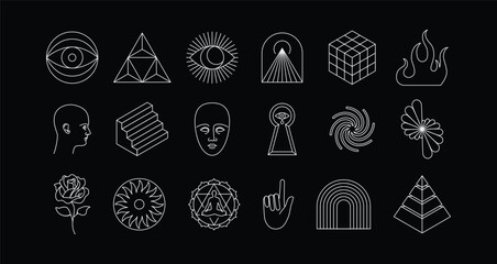 Leinwandbilder - Vector abstract illustrations in modern line style with shapes and forms, graphic design templates, meditation, spirituality, mystic..