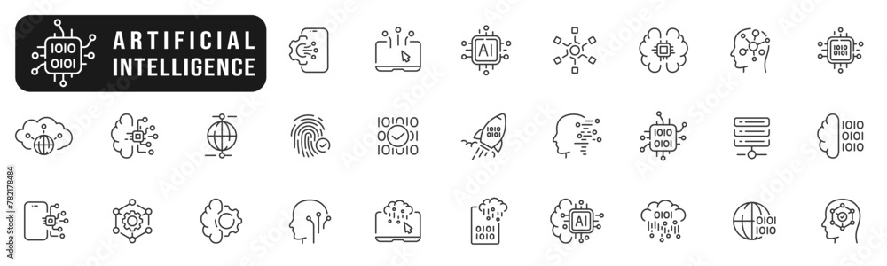 Set of artificial intelligence line icons. Technology, ai, digital ...
