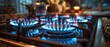 Blue Inferno: A Symphony of Flames on a Stove. Concept Fire Safety, Creative Cooking, Culinary Art, Kitchen Experience