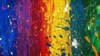 A rainbow colored paint splatter on a wall. Pride color.