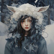 Enigmatic beauty in winter wonderland: Captivating portrait of a girl with a snowy backdrop
