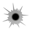 Bullet hole with cracks. Round damage from punching and exploding shells as symbol of danger and aggressive vector war