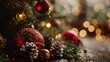 © Fotograf - A detailed view of a decorated Christmas tree, perfect for holiday designs