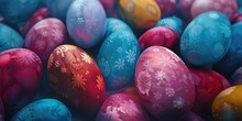 Colorful Close Up Of Assorted Eggs. Perfect For Easter Designs