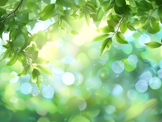 Wall Mural - Summer background, green tree leaves on blurred background