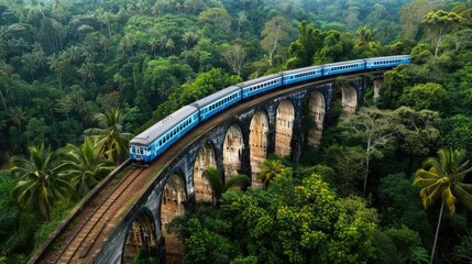 Wall Mural - Train on the bridge in the jungle forest