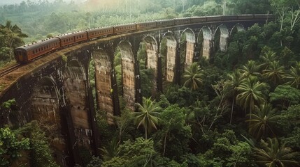  Train on the bridge in the jungle forest