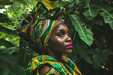 Wall Mural - Beautiful african american woman in traditional clothes looking away
