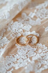 Wall Mural - Elegant wedding rings on delicate lace, perfect for wedding invitations