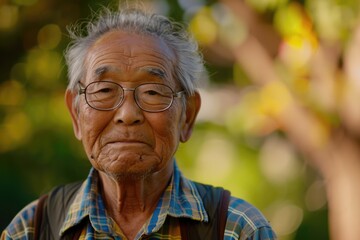 Wall Mural - An old man wearing glasses and a plaid shirt. Suitable for various concepts and themes