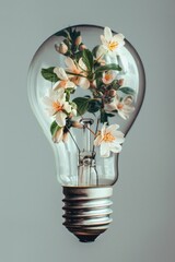 Canvas Print - A unique light bulb filled with colorful flowers. Ideal for creative and nature-themed projects