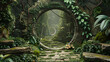 Gateway Opens to a Labyrinth Garden Amidst an Enchanted Forest.