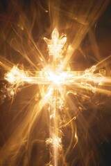 Wall Mural - A cross illuminated by a bright light. Suitable for religious and spiritual concepts