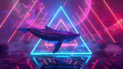 Wall Mural - beautiful background of a whale with retro neon triangles in high resolution and high quality HD