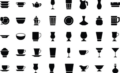 Wall Mural - Glassware Glyph Vector Flat Icons Pack