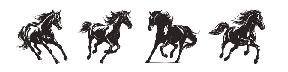 Wall Mural - set silhouette of black running horse vector illustration isolated on white background