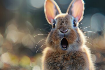 Canvas Print - Close up of a rabbit with its mouth open, perfect for animal and wildlife projects