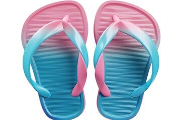 A pair of pink and blue flip flops. Suitable for summer vacation concepts