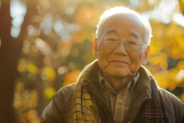 Wall Mural - An older man wearing glasses and a scarf, suitable for various concepts