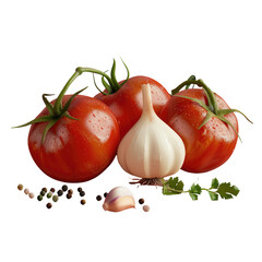 Wall Mural - Tomatoes, garlic, pepper, and parsley on a Transparent Background