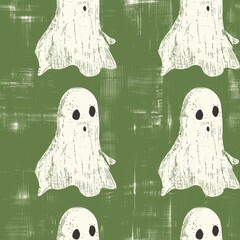 Wall Mural - Spooky ghost heads floating on a vibrant green backdrop. Perfect for Halloween-themed designs