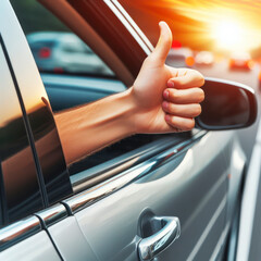Wall Mural - hand sticking out of the car window showing thumbs up