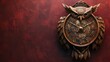 Regal Owl-Shaped Antique Bronze Wall Clock Adorning a Burgundy-Hued Backdrop