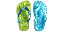 A Pair Of Blue And Green Flip Flops, Perfect For Summer Wear