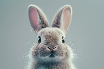 Canvas Print - Close-up of a rabbit's face on a gray background, suitable for various projects