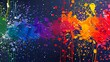 A painting with colorful paint splatters on it.