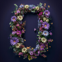 Wall Mural - Floral wreath made of different flowers and leaves on dark background