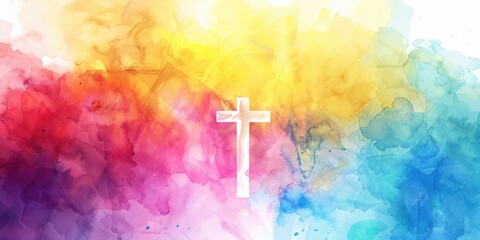 Wall Mural - Watercolor painting of a cross on a white background. Suitable for religious or spiritual themes