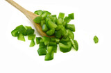 Fototapeta  - Sliced green bell pepper in a bowl on white background