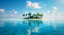An Illustration Of A Small Tropical Island With Palm Trees In The Middle Of The Ocean.