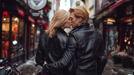 happy couple on a motorcycle.