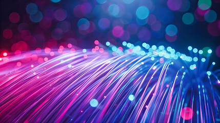 Digital Network Connectivity, Blue Fiber Optic Cable Concept, Futuristic Technology Background