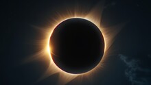 A Dramatic Solar Eclipse With Radiant Solar Flares And A Darkened Moon Silhouette Against A Black Sky