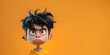 Animated Boy Grimacing Intensely with Exaggerated Expression against Vibrant Orange Background