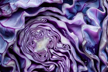 Wall Mural - Macro photography of a cut blue cabbage top view showing raw texture