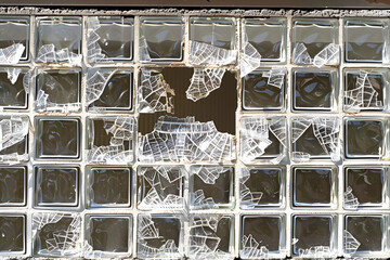 Wall Mural - a broken window with shards of glass scattered around it. generative ai