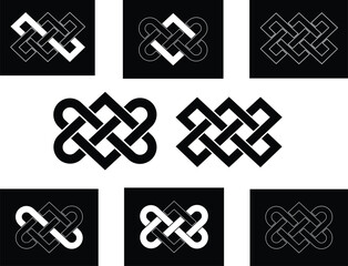 Wall Mural - Celtic knots. Set of variety endless ornaments in Celtic style. Vector patterns. Abstract tribal tattoo elements. Traditional medieval decoration with intertwined shapes. Buddhist endless knot symbols