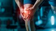 male athlete or spot male having knee injury due to ligament inflammation, man knee pain due to exercise, massage, muscle relaxation, rheumatoid arthritis, gait disturbance, rheumatoid arthritis