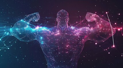 Digital muscle power concept with abstract glowing lines