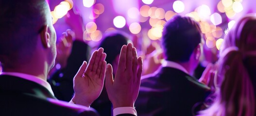 Exciting applause moment: the audience expresses admiration and approval by clapping amidst the dazzling light